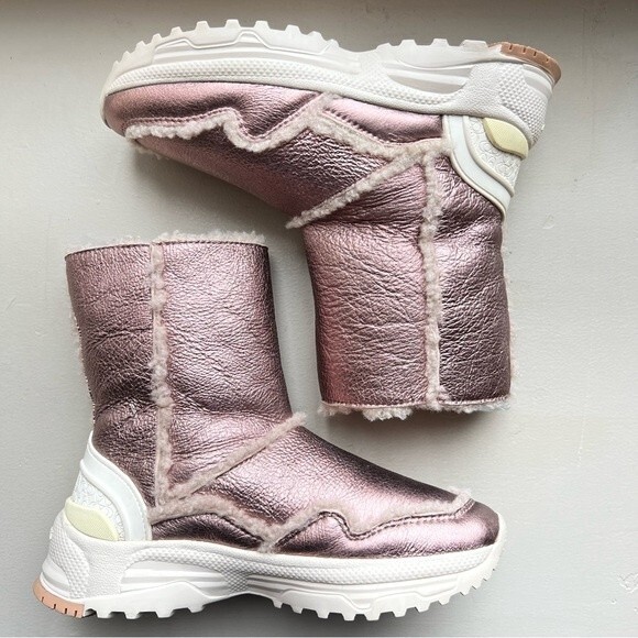 Coach Portia Metallic Pink Winter Boots w/ White Soles Women’s Size 5 - Picture 1 of 14